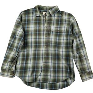 OLD MILL Plaid Flannel Long Sleeve Button Up Shirt‎ Mens Size Large Green Blue